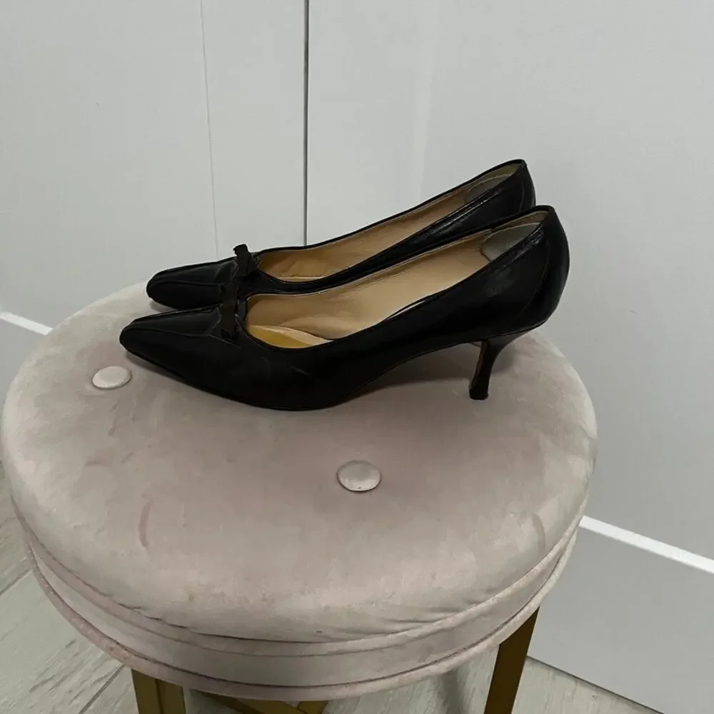 Isaac Chocolate Brown Leather Kitten Heels Size 9.5